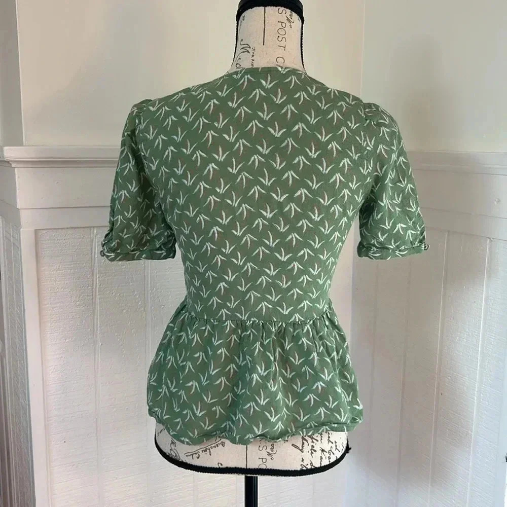 Lucky Brand Green Wrap Blouse XS 100% Cotton Natural Fibers - Picture 5 of 11